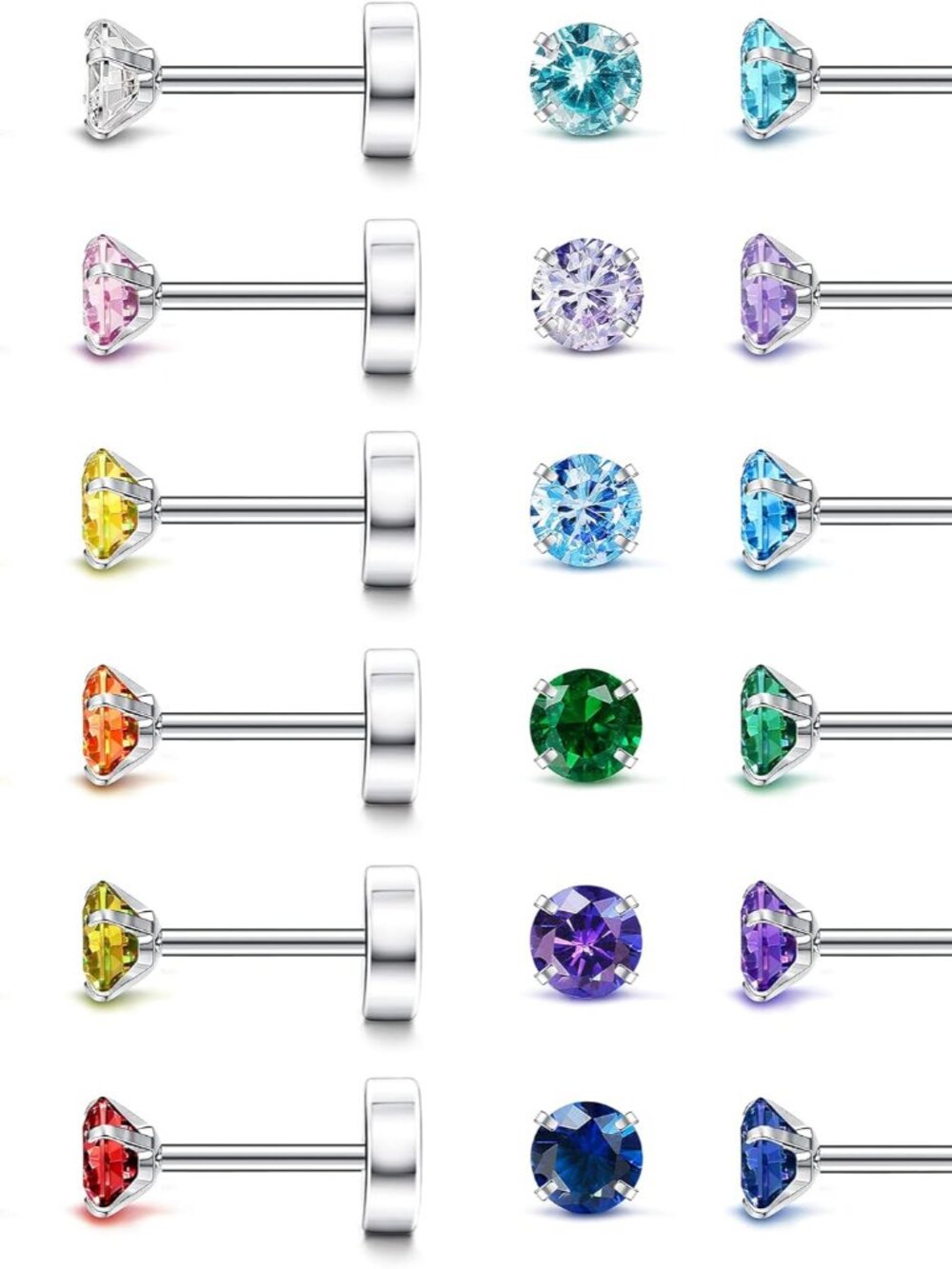 20G Hypoallergenic Flat Back Earrings for Women Men Silver 14K Gold Stainless St